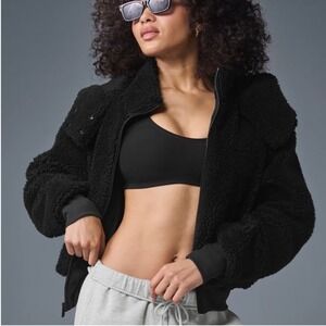 Alo Yoga Foxy Sherpa Bomber Jacket Black Size Large